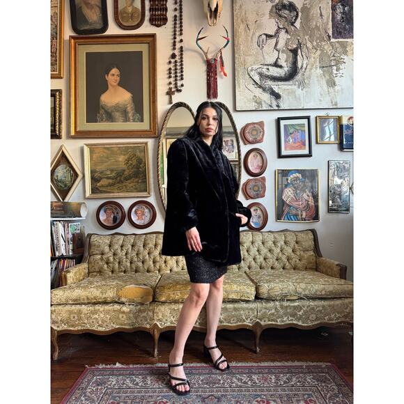 Vintage Black Faux Mink 40s Style Jacket by Outerlayers Ladies Size XL - Picture 14 of 16